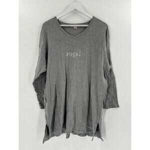 Victorias Secret Sleep Shirt Womens Medium Gray Angel Embroidered V Neck Gown